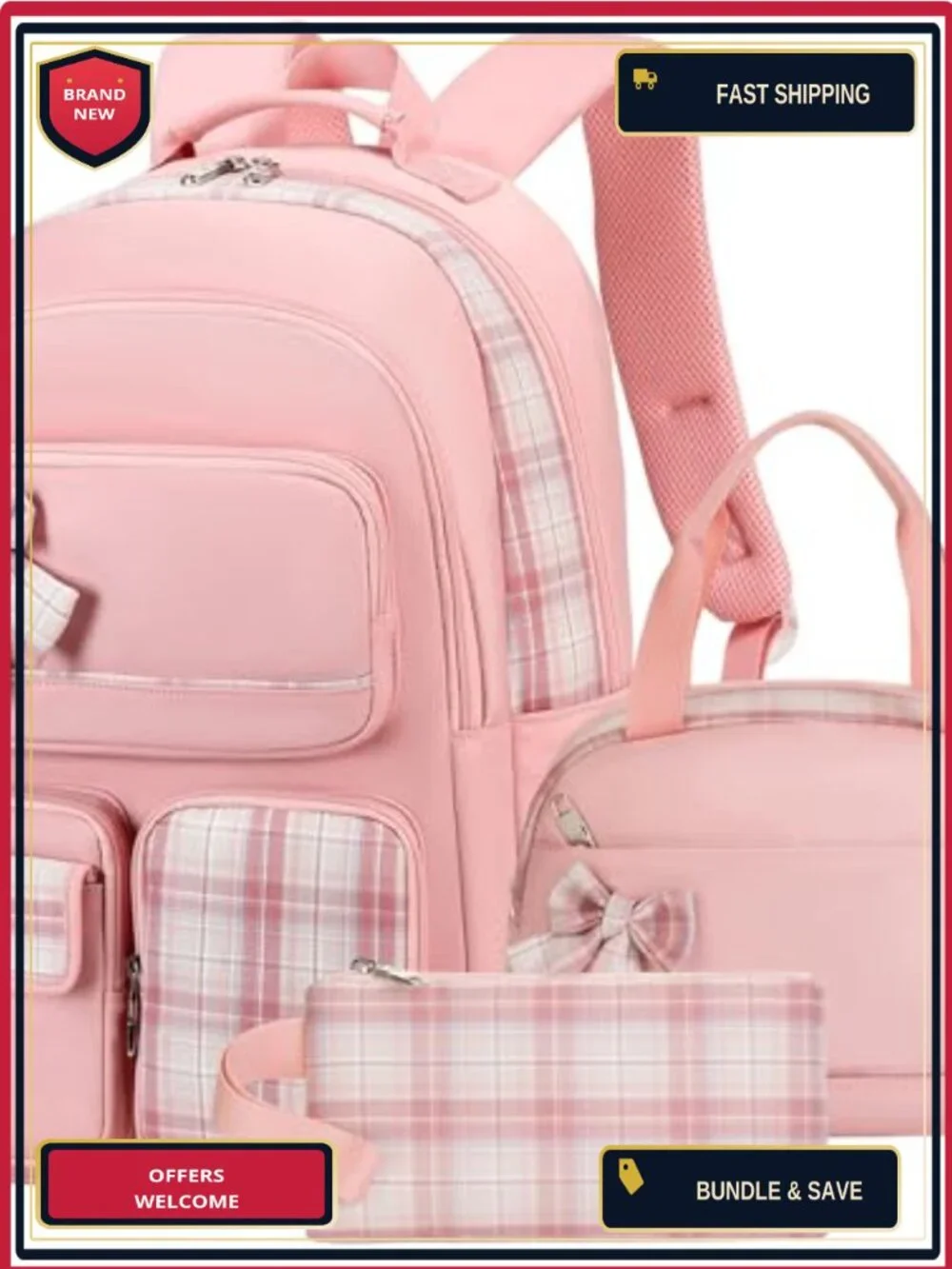 Girls Backpack Set with Lunch Box Pencil Case 15.6